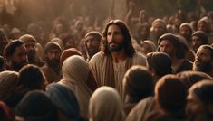 jesus standing in front of a crowd of people