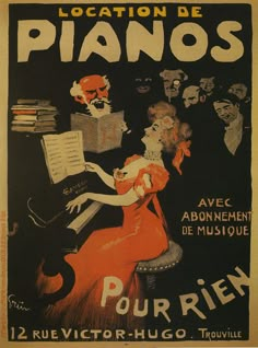 an old poster shows a woman playing the piano