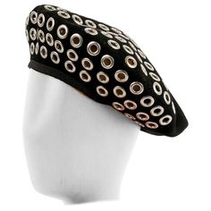 Alaïa -Beret in black virgin wool embellished with silver rivets. Additional information: Condition: Very good condition Dimensions: Size 57 Seller Reference: CHP16 Claws Makeup, Funky Hats, Hat Beret, Azzedine Alaia, Fashion Mask, Mood Board Fashion, Head Accessories, Vintage Barbie, Looks Vintage