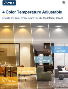 four color temperature adjustable options for different rooms