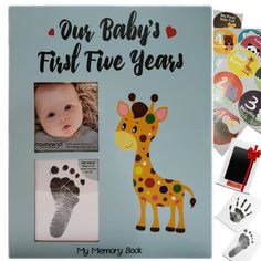 a baby's first five years book with hand and foot prints