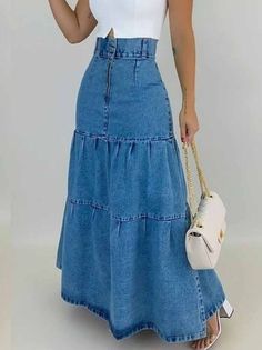 Couture, Long Denim Skirt Outfits, Rok Denim, Celana Fashion, Long Jean Skirt, Unique Womens Fashion, Denim Skirt Outfits, Long Denim Skirt, Denim Patterns