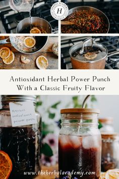 the ingredients for an antioxidant herb power punch with a classic fruity flavor