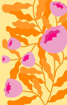 an orange and pink flower on a yellow background