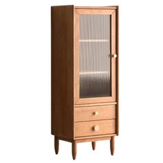 a tall wooden cabinet with two drawers