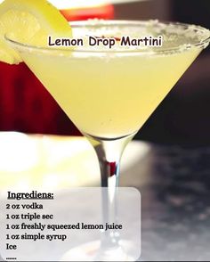 Martini Ingredients, Liquor Recipes, Lemon Drop Martini, Lemon Twist, Squeezed Lemon