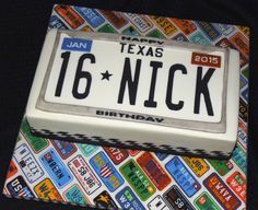 a birthday cake made to look like a license plate