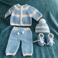 Adorable Hand Made Crochet Newborn Baby Outfit. Crochet Baby Boy Hats Newborn Free Pattern, Cute Blue Sets For Baptism, Cute Blue Baptism Set, Baby Boy Crochet Ideas, Baby Boy Crochet Outfits, Crochet Baby Boy Clothes, Crochet Baby Clothes Boy, Crochet Pins, Crochet Patterns Baby Boy