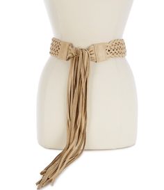 From ADA&#x2C; this belt features: Genuine Argentinean leatherDetailed with hand-braided center and long fringe tiesBelt can be tied with a braided portion in front or backCan be worn higher on the waist or lower on the hips Approx. 2" W x 92" LWipe cleanImported. Beige Adjustable Belt For Spring, Chic Woven Belts For The Beach, Chic Woven Belts For Beach, Chic Woven Belt For Beach, Adjustable Beige Belt For Spring, Spring Adjustable Beige Belt, Beige Woven Belts For Spring, Spring Beige Woven Belt, Adjustable Woven Beige Belt