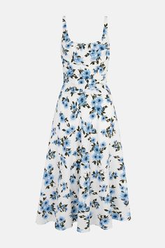 Verena Dress In Blue Dahlia Floral Print Bibione Cotton Blue Dahlia, Airy Dress, Emilia Wickstead, White Backdrop, Vibrant Blue, Rose Pattern, Blue Rose, Fashion Addict, Dahlia