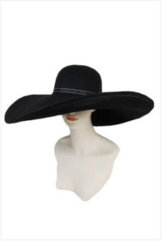 This nice sun hat is perfect for a nice sunny day and very trendy. Hat has extra brim with wire so it's very easy to fold in different styles and accented with a faux leather band around the brim. Brim Length: 7" inches NOTE* - Also available in Cream Ivory, Khaki, Natural and Tan Circumference: 23 1/2 inches Brim: 7 inches Material: 100% Toyo Straw Style of Hat: Floppy Sun Hat Wide Brim Black Hat, Big Sun Hat Aesthetic, Black Hat Outfit Summer, Big Hat Aesthetic, Large Sun Hat, Large Brim Hats For Women, Large Hats For Women, Goth Sun Hat, Floppy Hat Drawing