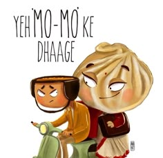 an image of two people on a scooter with the words yeh no - mo ke dhaage