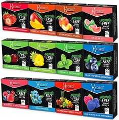 three boxes of fruit juice with different flavors