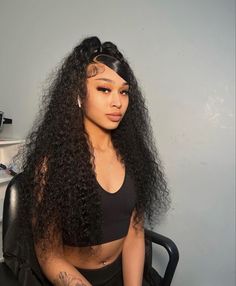 Styles With Water Wave Hair, Deep Wave Frontal Wig Hairstyles Swoop, Deep Wave Half Up Half Down With Swoop, Curly Swoop Wig, Hairstyles For Curly Lace Wig, 2 Buns Deep Wave Wig, Water Wave Wig With Two Braids, Side Swoop Lace Wig Curly, 30 Inch Curly Wig Hairstyles