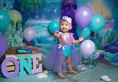 Mermaid Theme Photoshoot Baby, 1st Birthday Mermaid Theme, Oneder The Sea 1st Birthday, One Der The Sea, Mermaid 1st Birthday, Mermaid Theme Birthday Party, 1st Birthday Party For Girls, Mermaid Birthday Cakes