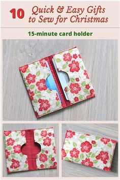 the instructions for how to sew an easy christmas gift card holder with flowers on it