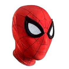 a close up of a spiderman mask on a white background