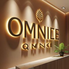 the omnie logo is lit up on the wall