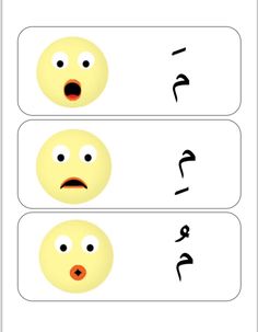 three different emoticions with arabic writing in the middle one has eyes and two are frowning