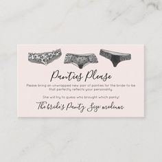 three panties on a white background with the words, pultes please written in black ink