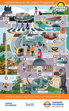 the london underground map is shown in orange and white, with people walking around it