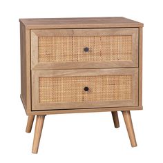 the two drawers are made out of wood and wicker