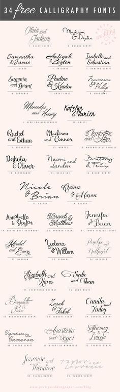 the calligraphy font and numbers for each type of wedding guest card, which is also available