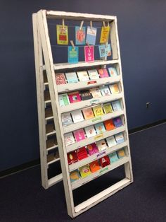 a book stand with many books on it