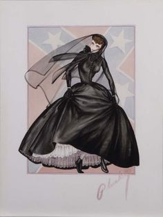 a drawing of a woman in a black dress