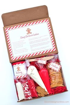 a box filled with cookies and candy canes