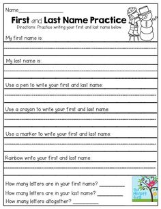 the first and last name practice worksheet for students to learn how to write