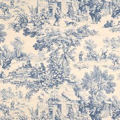 a blue and white toiler wallpaper with children playing in the park on it