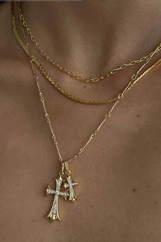 Gold Plated *Waterproof *Tarnish Free *Hypoallergenic Material: 18K Gold Plated Stainless Steel,Rhinestone Color: Gold Style: Cross Pendant Necklace Clasps: Lobster Clasps Necklace Length: 16-18.1 Cross Necklace With Diamond, Every Jewels Cross Necklace, Double Cross Me Necklace, Tarnish Free Gold Jewelry, Gold Jewelry Cross, Gold Cross Pendant Necklace With Bling, Gold Bling Cross Pendant Necklace, Gold Bling Cross Necklace, Gold Cross Pendant Necklace With Rhinestones