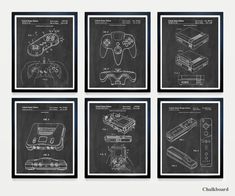 four blueprints of video game controllers