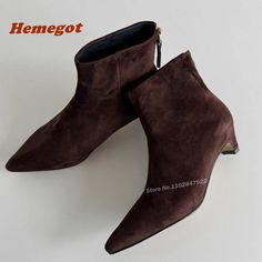 Suede Kitten Heels Ankle Boots Back Zipper Pointy Square Toe Retro Women's Boots Winter Solid Thin Shoes Runway, Kitten Heel Ankle Boots, Boots Winter, Retro Women, Women Boots, Winter Boots Women, Winter Boots, Women's Boots