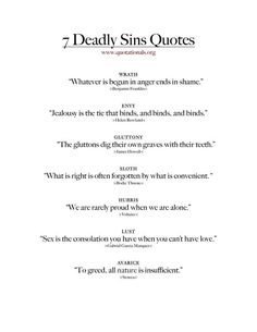 an image of the title page for seven deadly sin's quotes, written in black and