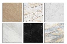 four different types of marble tiles in black and white