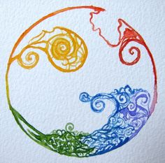 an artistic drawing with watercolors in the shape of a yin - yang symbol