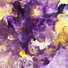 an abstract painting with purple and yellow colors