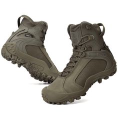 PRICES MAY VARY. Waterproof Nubuck leather upper, 500D Cordura fabric, DRY-X military class membrane waterproof and moisture-wicking mesh lining Super aggressive grip rubber outsole with 7-12mm multi-directional lugs provides higher-traction grip Breathable and flexible comfort flexible fabric collar, rubber toe cap protection Integrated hided EVA midsole with extra wide and resilient internal“Y shape” core stabilizer nylon shank provides torsional stability for a secure ride Cushion Plus high rebound PU footbed for dynamic arch support and underfoot cushioned comfort. You are looking for the tactical boots with super grip traction soles? XPETI new Raptor boots is the choice. This X-Grip sole provide super deep lug for downhill braking to protect the knee of the hikers, which is the key po Men's Uniforms, Tactical Shoes, Leather Hiking Boots, Tactical Boots, Camouflage Patterns, Fabric Collars, Kids Luggage, Safety Shoes, Nubuck Leather