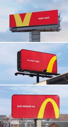 two billboards with the same advertisement on them, and one has an image of a mcdonald's