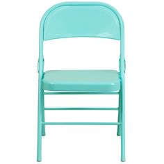 a light blue plastic folding chair on a white background with clipping for the seat