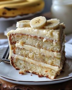 a slice of banana cake on a plate