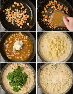 four pictures showing the steps to make macaroni and cheese