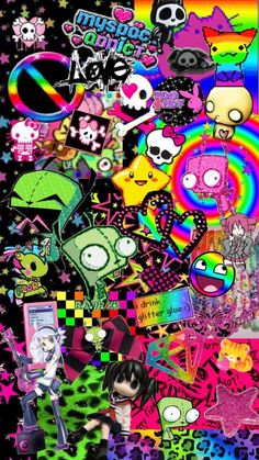 an image of some stickers on a black background with rainbows and skulls in it