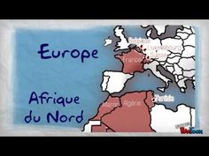 a map with the names of countries in blue and red on it, along with words that read europe afrique du nord