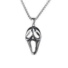 PRICES MAY VARY. Good Design: The design of this Halloween ghost mask necklace is very ahead of its time, the linked pendant is a ghost mask that looks a little scary, but it's a great choice for those who like goth style, Halloween party jewelry. High Quality: This ghost face mask necklace made of Stainless Steel, which are Nickel-free, Lead-free, Cadmium-free and Hypoallergenic, suitable for sensitive skins. Stainless steel can resist scratching that, long time wear will not fade. Size Informa Ghost Face Necklace, Ghost Face Mask, Ghost Mask, Texture Graphic Design, Mask Necklace, Face Necklace, Goth Style, Ghost Face, Ghost Faces