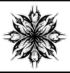 a black and white drawing of a snowflake in the shape of a flower