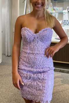 Cocktail Dress Lavender, Lavender Lace Dress, Mini Homecoming Dress, Dress With Sweetheart Neckline, Dress Lavender, Mini Homecoming Dresses, Lace Bodycon, Junior Bridesmaid Dresses, Junior Bridesmaid