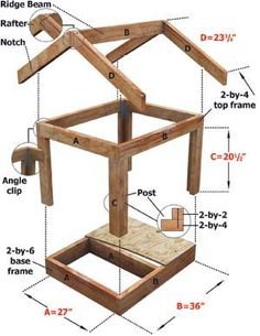 a wooden structure with measurements for the top frame and bottom part, including parts labeled